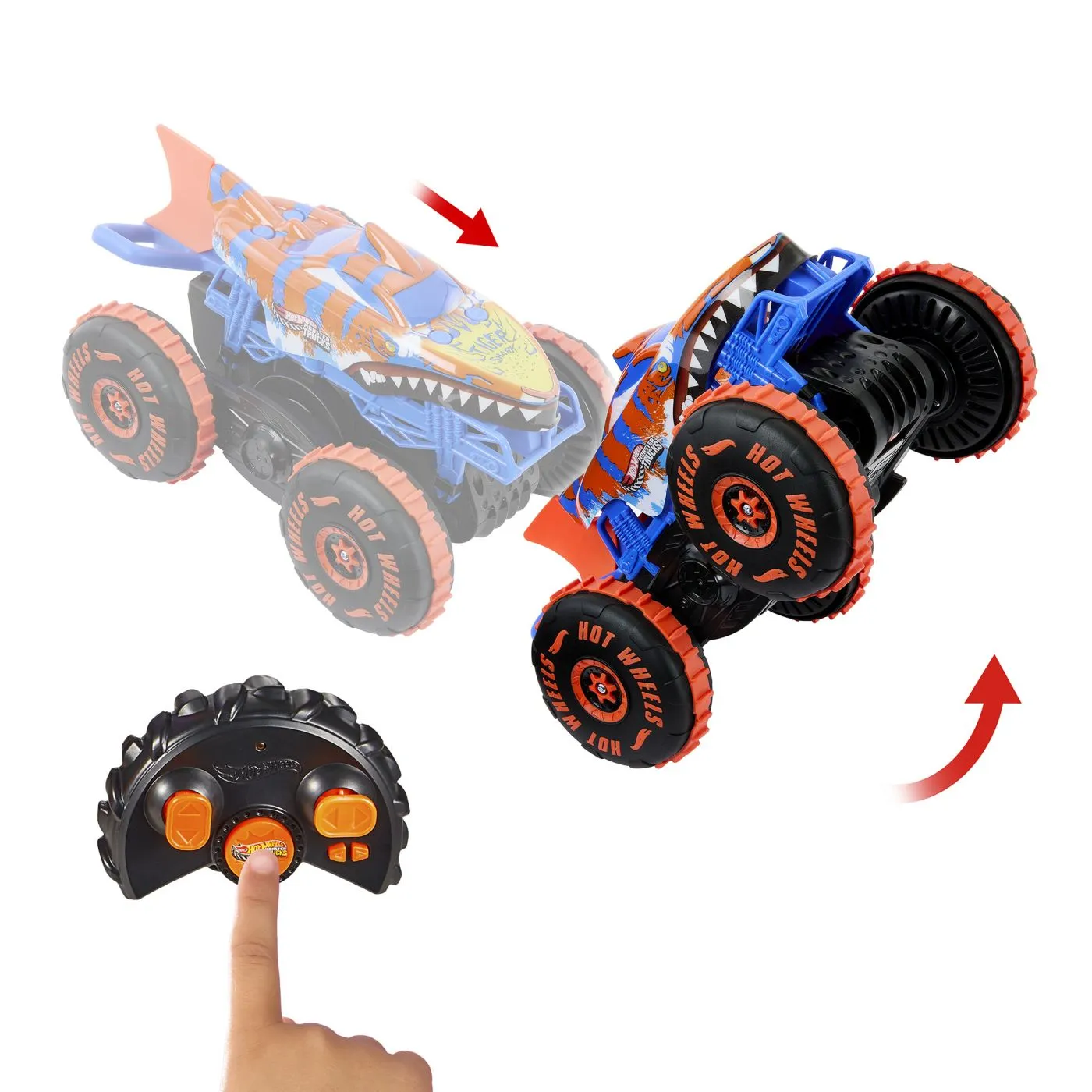 HOT WHEELS MONSTER TRUCK SHARKS VS DINOS MASINA CU TELECOMANDA TIGER SHARK CLIMBER [7]