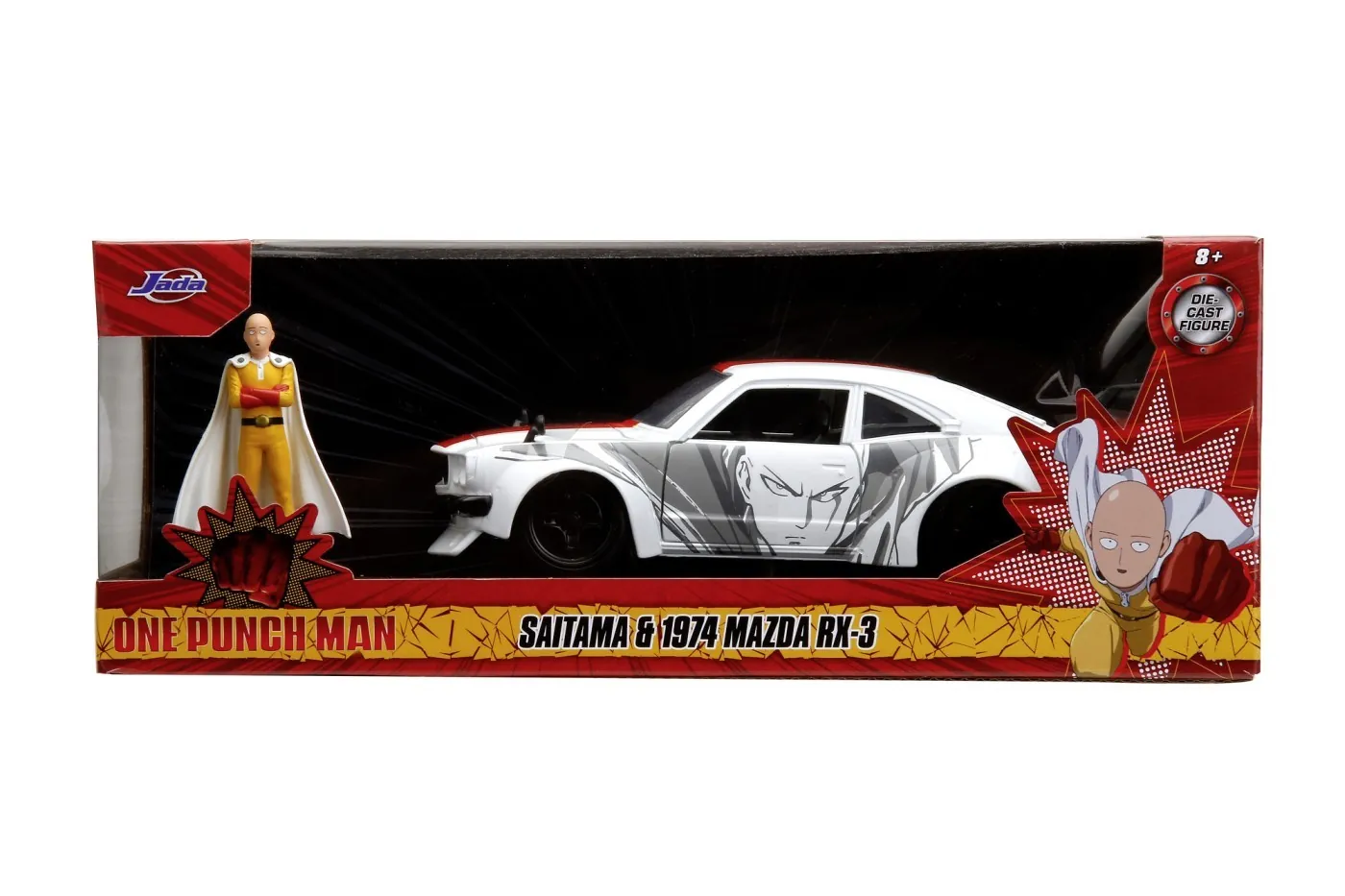 Masinuțe metalice (die-cast) - JADA ONE PUNCH MAN SET MASINUTA METALICA MAZDA RX 3 SI FIGURINA SAITAMA