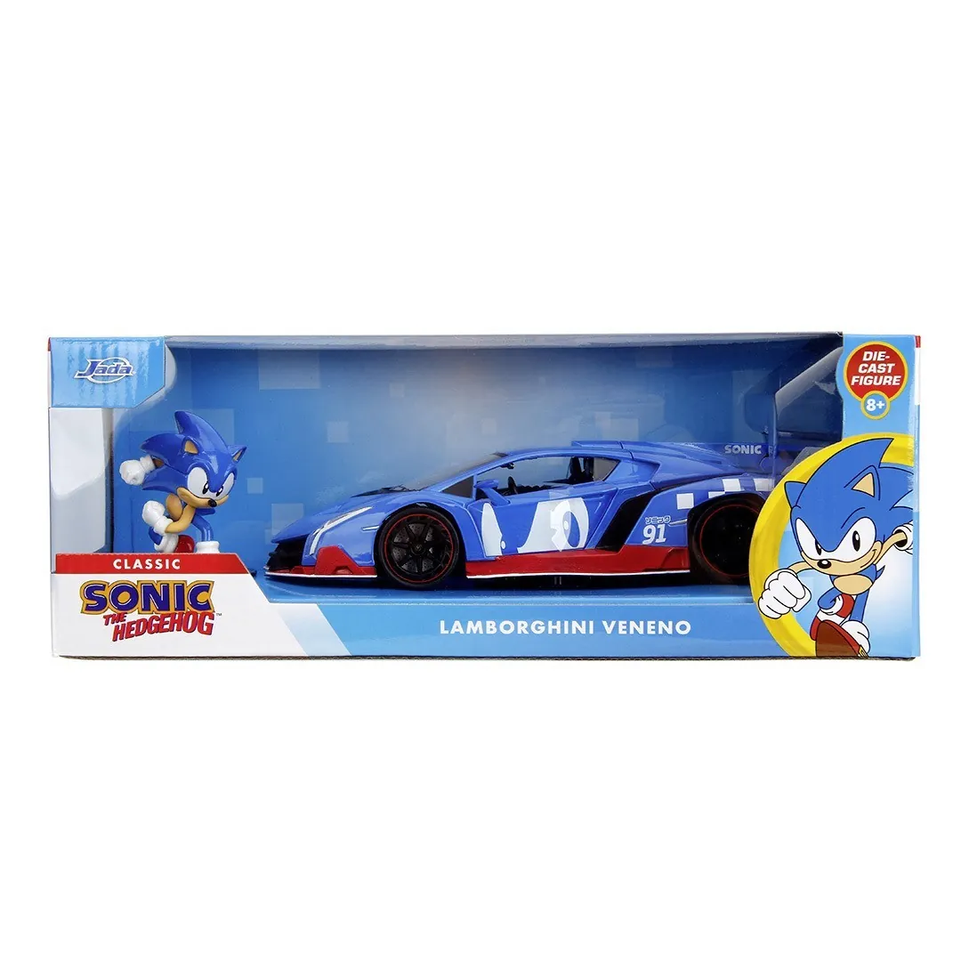 Masinuțe metalice (die-cast) - JADA SET FIGURINA ARICIUL SONIC SI MASINUTA METALICA SONIC LAMBORGHINI VENENO SCARA 1 LA 24