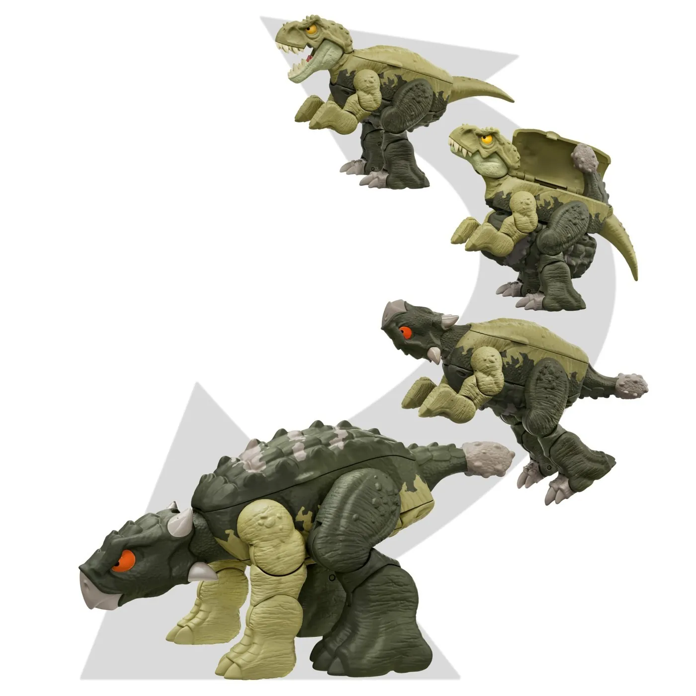 JURASSIC WORLD FIERCE CHANGERS DOUBLE DANGER DINOZAUR TRANSFORMABIL TYRANNOSAURUS REX SI ANKYLOSAURUS VERDE [3]