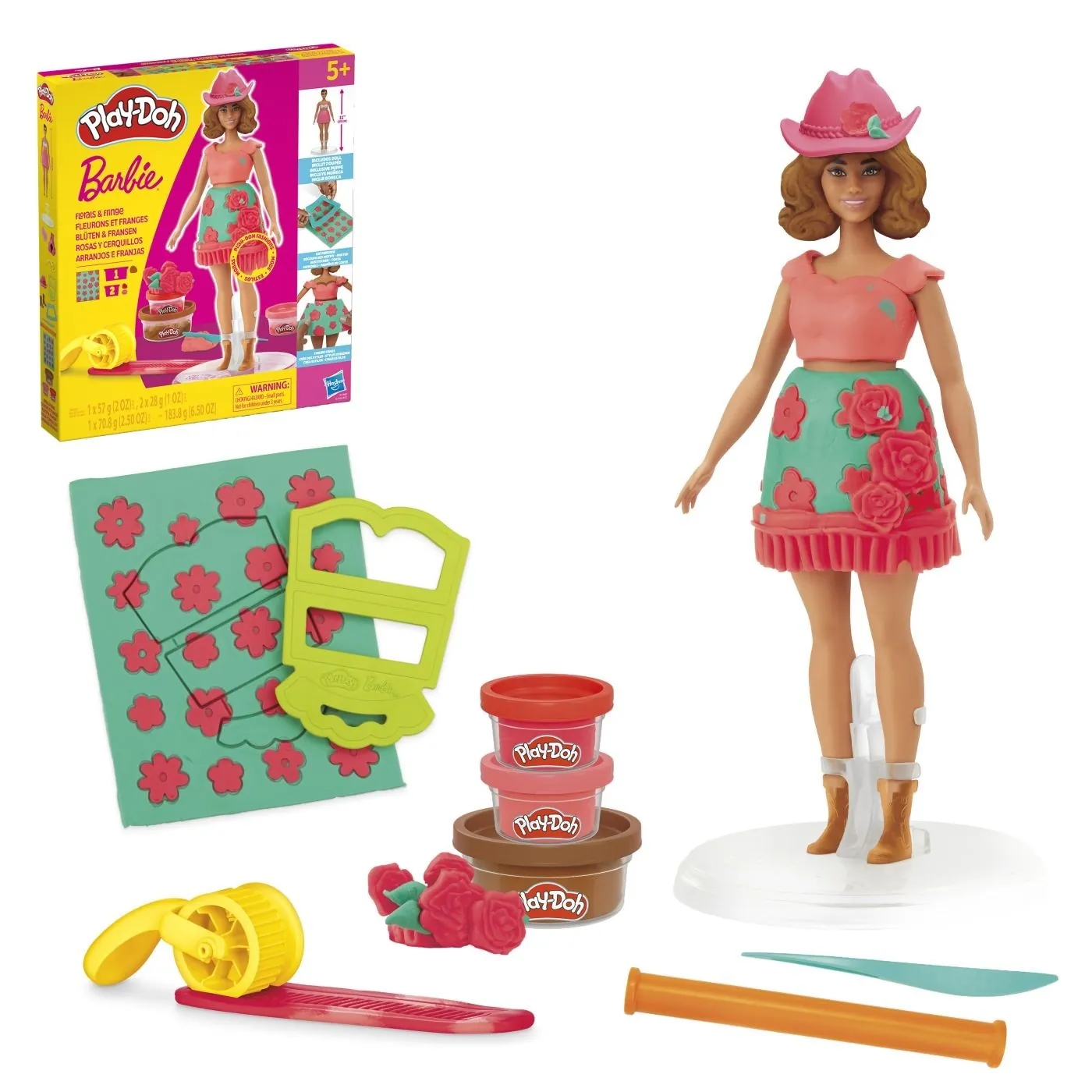 PLAY DOH BARBIE SET PLASTELINA CREATII VESTIMENTARE CU FLORI SI FRANJURI COWBOY [1]