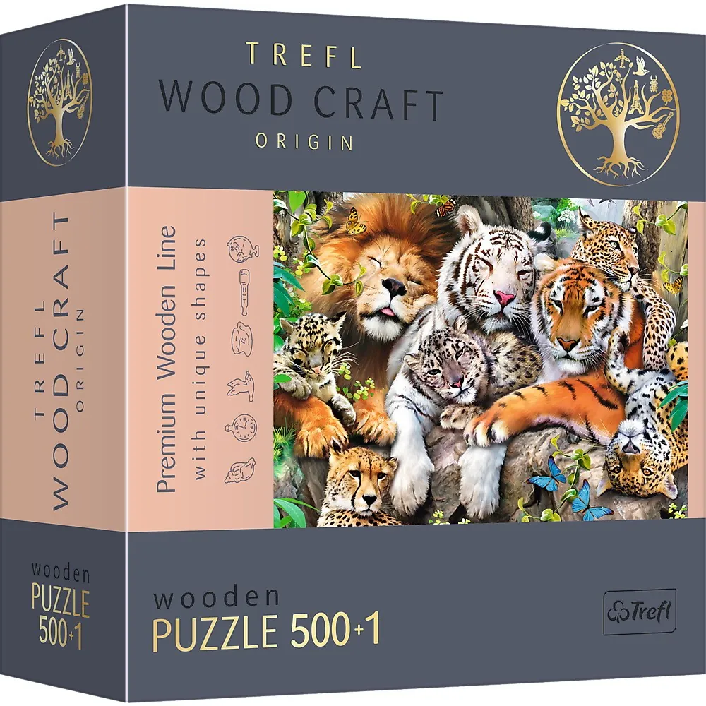 Puzzle-uri si Jocuri de Masa - PUZZLE TREFL DIN LEMN 500+1 PIESE FELINELE DIN JUNGLA
