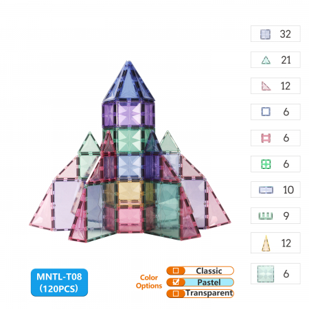 Set-Constructie-Magnetic-Tiles-120-Piese-Forme-Geometrice-Pastel-Stoys [2]