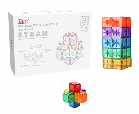 Promoția Lunii - Set Constructie Magnetic 42 Piese Pătrate Multicolore Magnetic Tiles 2D 3D - Stoys.ro