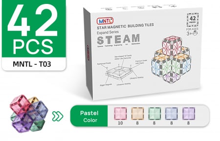 Set-Construcție-Magnetic-Tiles-42-Piese-Pastel-2D-3D-Jucărie-Educativă-Copii Jocuri si Jucarii Magnetice de Construit - Set-Construcție-Magnetic-Tiles-42-Piese-Pastel-2D-3D-Jucărie-Educativă-Copii