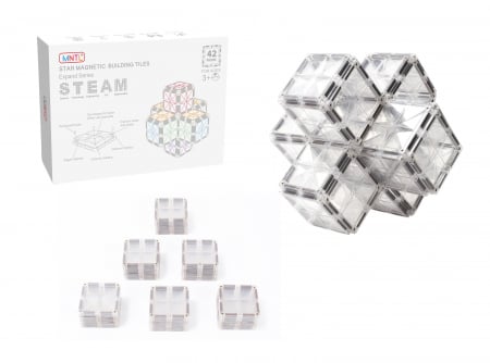 Set de constructie magnetic, 42 piese patrate transparente, Magnetic Tiles, 2D, 3D Seturi de Constructie Magnetice - Set de constructie magnetic, 42 piese patrate transparente, Magnetic Tiles, 2D, 3D