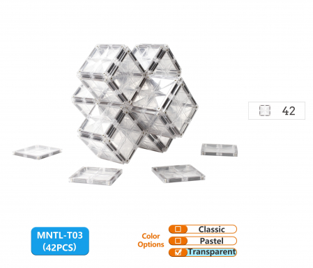 Set de constructie magnetic, 42 piese patrate transparente, Magnetic Tiles, 2D, 3D [3]
