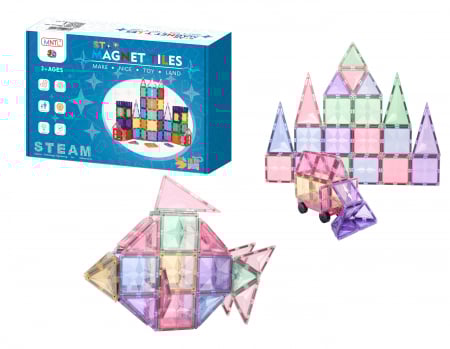 Seturi de Constructie Magnetice - Set de Constructie Magnetic MNTL - 56 Piese Pastel, Magnetic Tiles - Stoys.ro