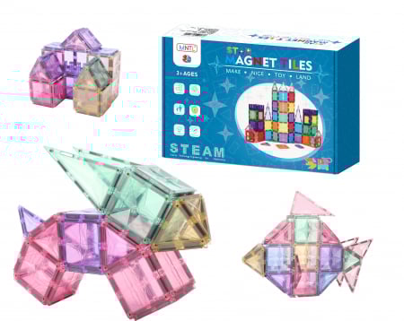 Seturi de Constructie Magnetice - Set de Constructie Magnetic 72 Piese - Magnetic Tiles Pastel | Stoys.ro