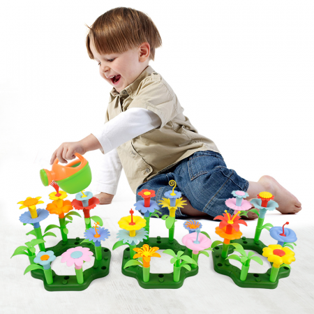 Set Educativ 131 Piese de Construcție Grădina cu Flori cu Cutie si Sac Depozitare Inclus