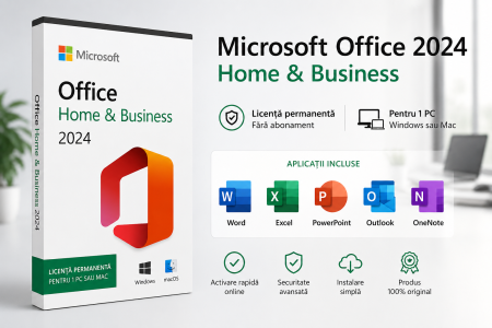 Microsoft Office - Microsoft Office 2024 Home & Business, ESD, 1 PC Win/MAC, Bind, Licenta permanenta