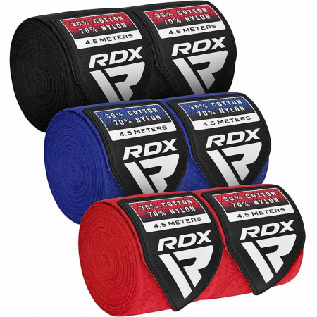 Bandaje/Fese/Manusi protectie - SET 3 PERECHI BANDAJE ELASTICE RDX ROSU/NEGRU/ALBASTRU 4,5M