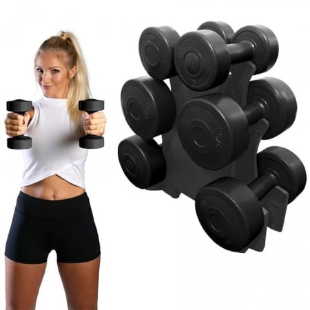 Dotari Sala/Dojo - SET GANTERE FAMILY 12 KG  SUPORT INCLUS NEGRU THEWAY FITNESS