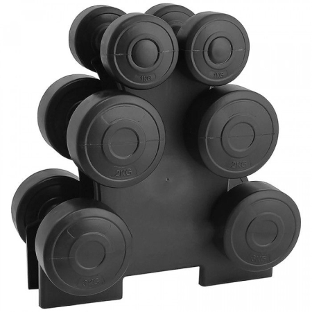 SET GANTERE FAMILY 12 KG  SUPORT INCLUS NEGRU THEWAY FITNESS [1]