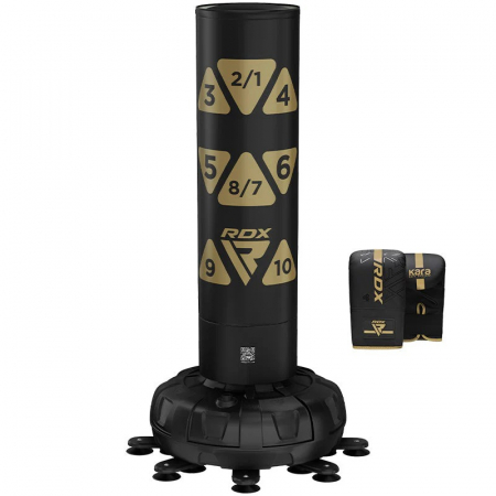 Saci Box/Kickboxing/Cardio - SET SAC BOX DE PODEA CU BAZA RDX RONIN 180CM + MANUSI NEGRU/GOLD
