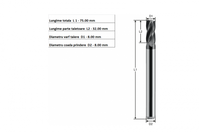 Freza CNC de 8.0 mm din carbura, cu acoperire AlTiSiN și 4 taisuri - 13637 [4]
