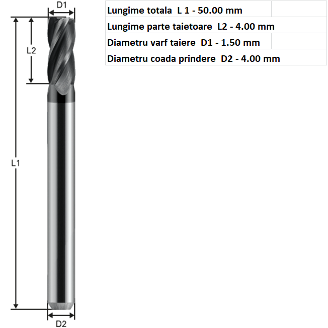 Freza fi 1.5mm.Pentru aluminiu slefuita, 3 taisuri - 13651 [4]