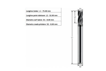 Freza CNC de 8.0 mm din carbura, cu acoperire AlTiSiN și 4 taisuri - 13637 [3]