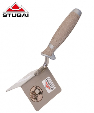 Unelte pentru constructii - Mistrie pentru colturi exterioare, cu maner din piele, INOX
