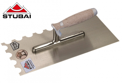 Unelte pentru constructii - Mistrie pentru finisare cu crestaturi R16/8, cu maner din piele, INOX