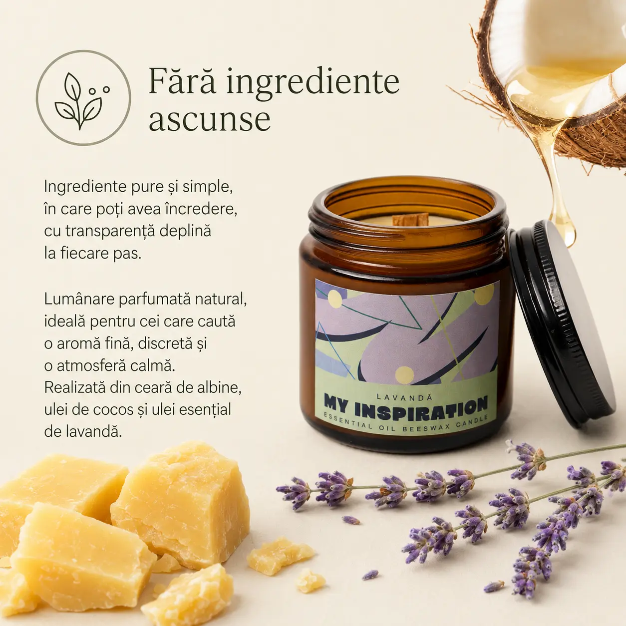 Lumanare naturala din ceara de albine cu lavanda [3]