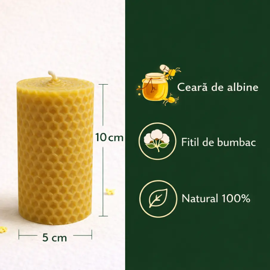 Lumânări rulate din ceară de albine set 3 bucăți 5x10 cm [3]