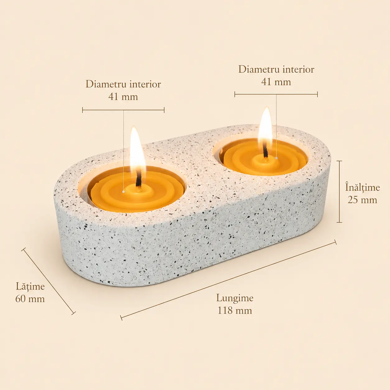 Suport handmade din Jesmonite pentru două lumânări pastilă din ceară de albine [4]