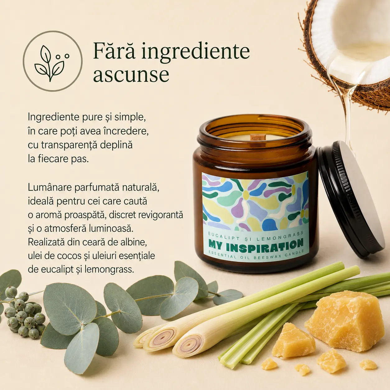 Lumanare parfumata natural - eucalipt si lemongrass [2]