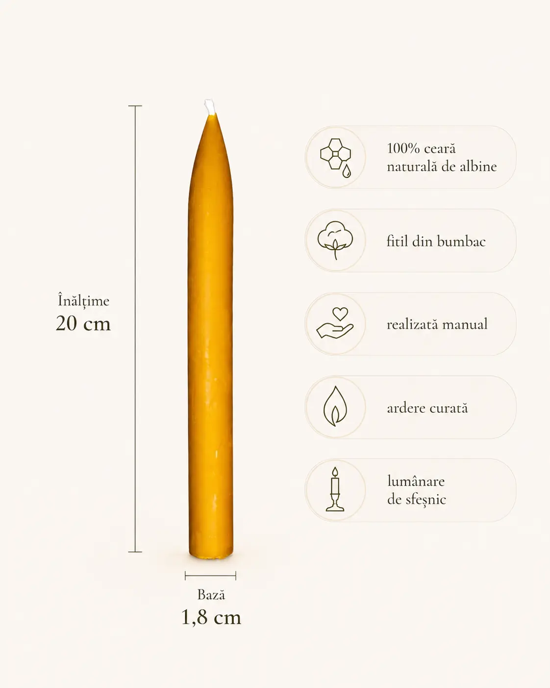 Lumânări de sfeșnic din ceară de albine 20 cm – set 2 bucăți [3]