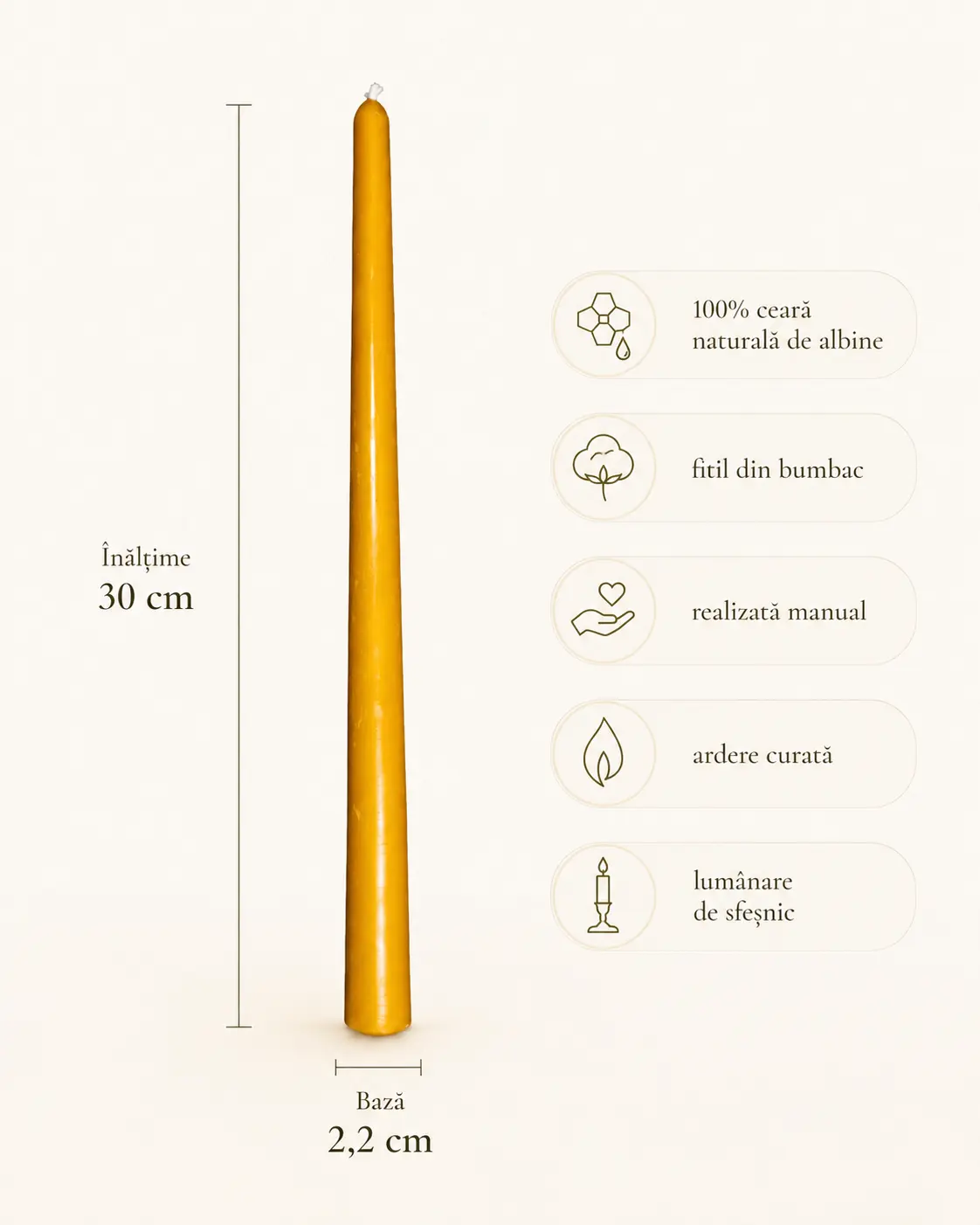 Lumânări de sfeșnic conice din ceară de albine 30 cm – set 2 bucăți [3]