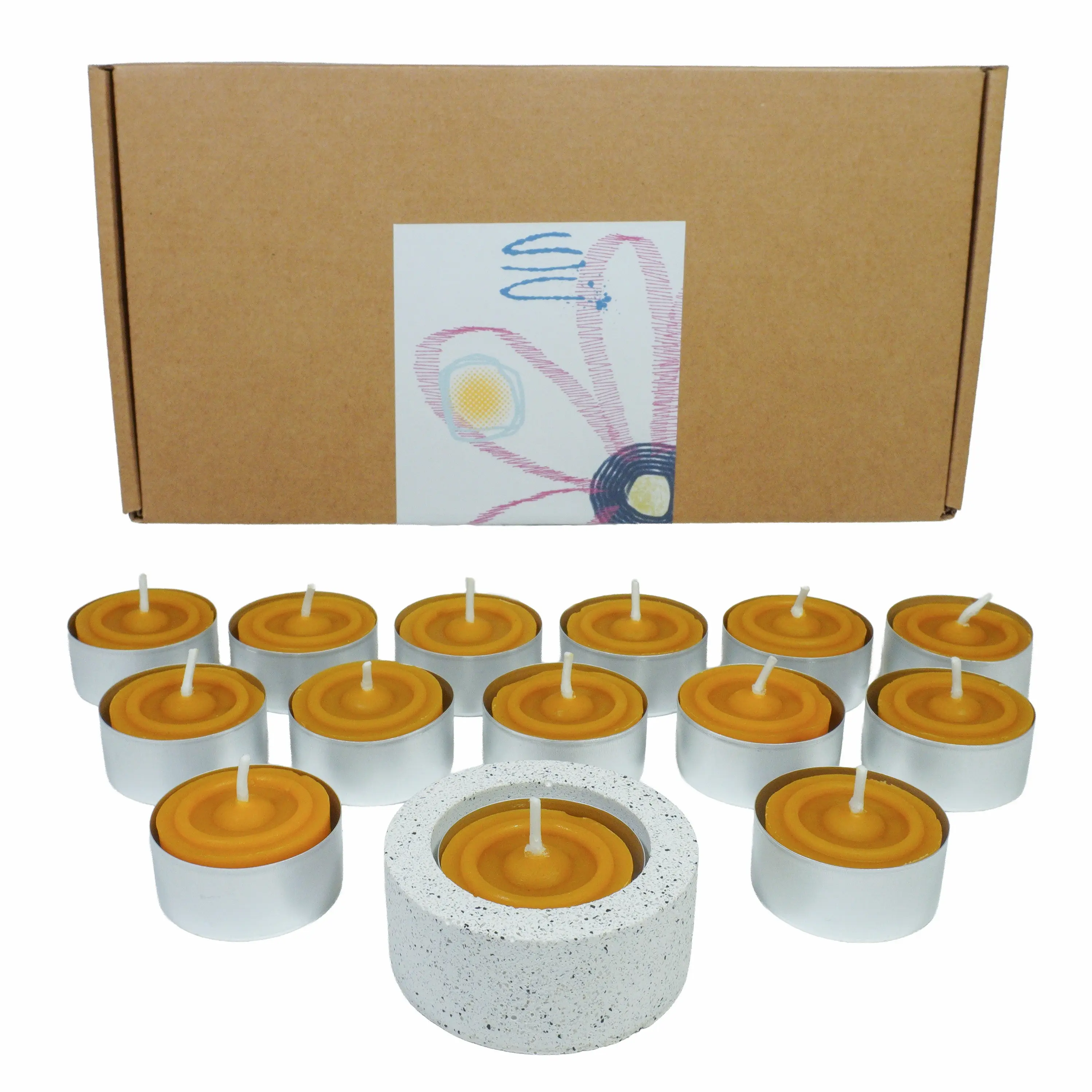 Lumânări - Lumanari pastila din ceara naturala de albine, 15 buc, cu suport din Jesmonite, 1 locas