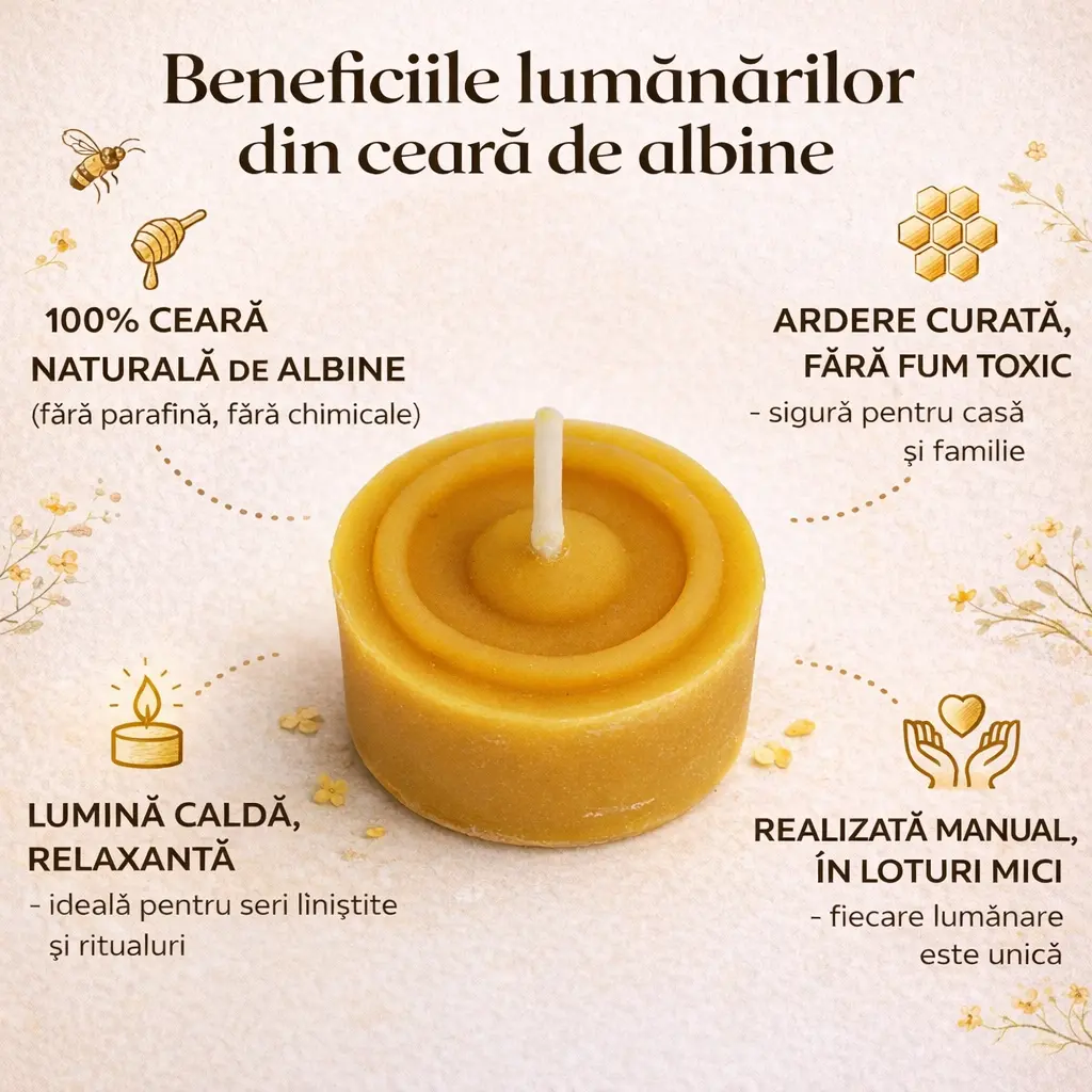 Lumânări pastilă din ceară naturală de albine – 22 bucăți + suport din sticlă [2]
