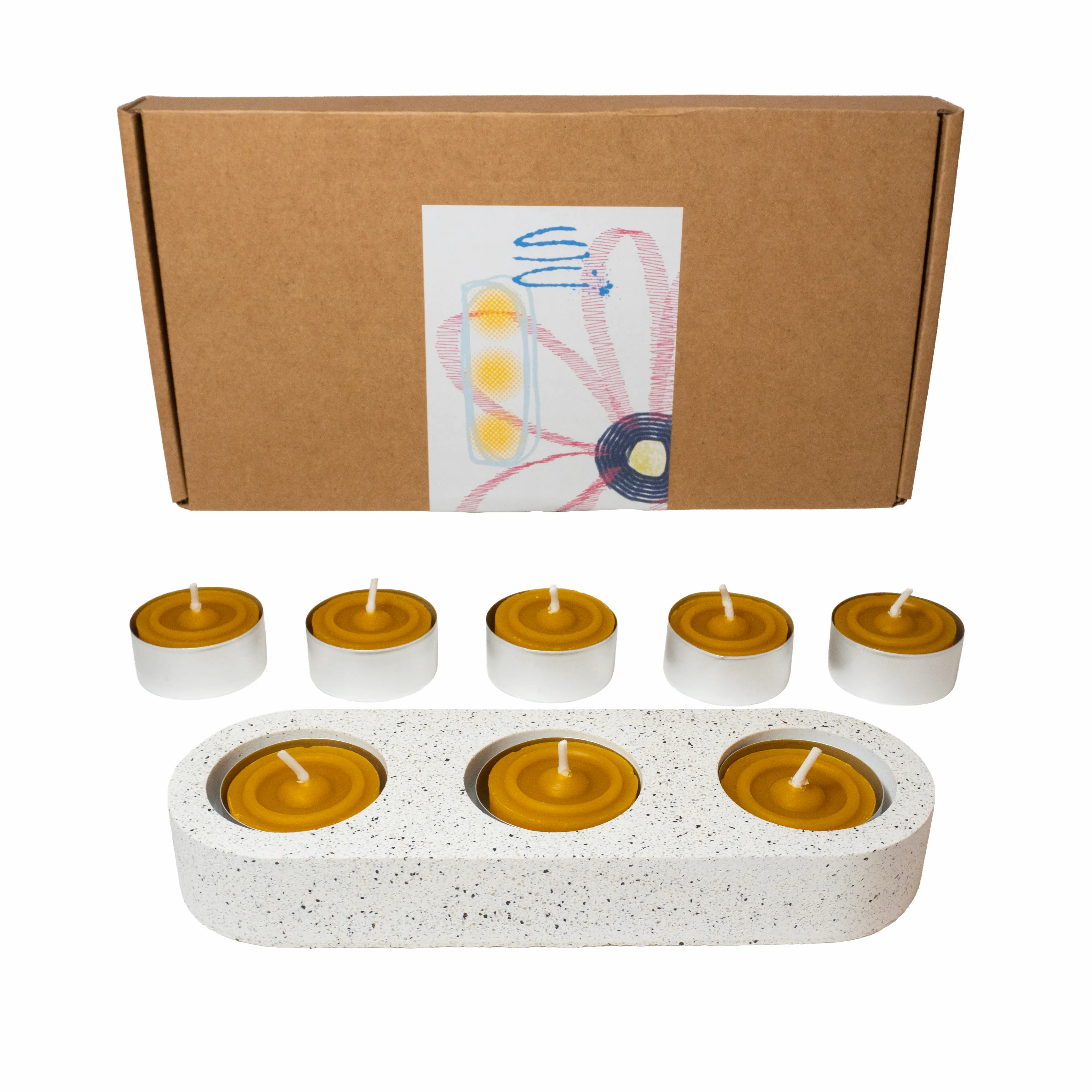 Lumanari pastila din ceara naturala de albine, 8 buc, cu suport din Jesmonite, 3 locasuri [0]
