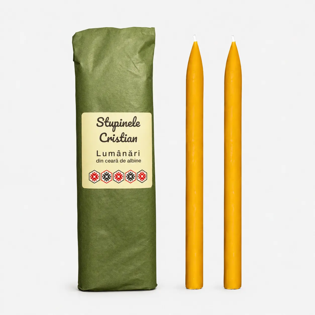 Lumânări din ceară naturală de albine 100% - Lumânări pentru sfeșnic din ceară de albine 20 cm – set 2 bucăți