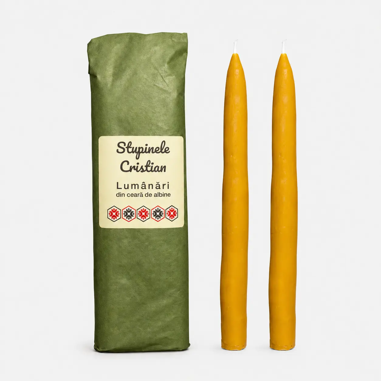 Lumânări din ceară naturală de albine 100% - Set 2 lumânări pentru sfeșnic din ceară de albine cu aspect organic 20 cm