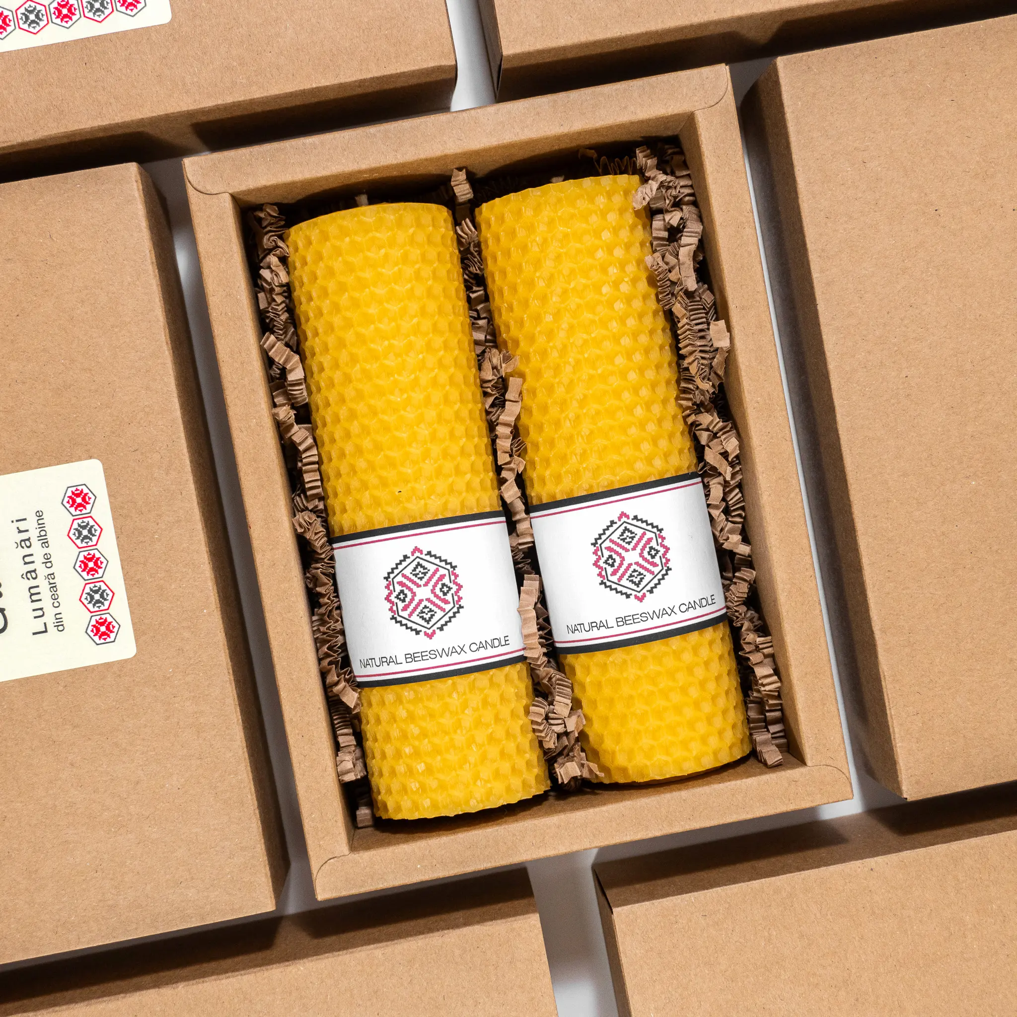 Lumânări - Lumânări rulate din ceară naturală de albine 5x15 cm set 2 buc
