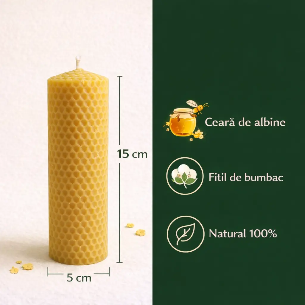 Lumânări rulate din ceară naturală de albine 5x15 cm set 2 buc [3]