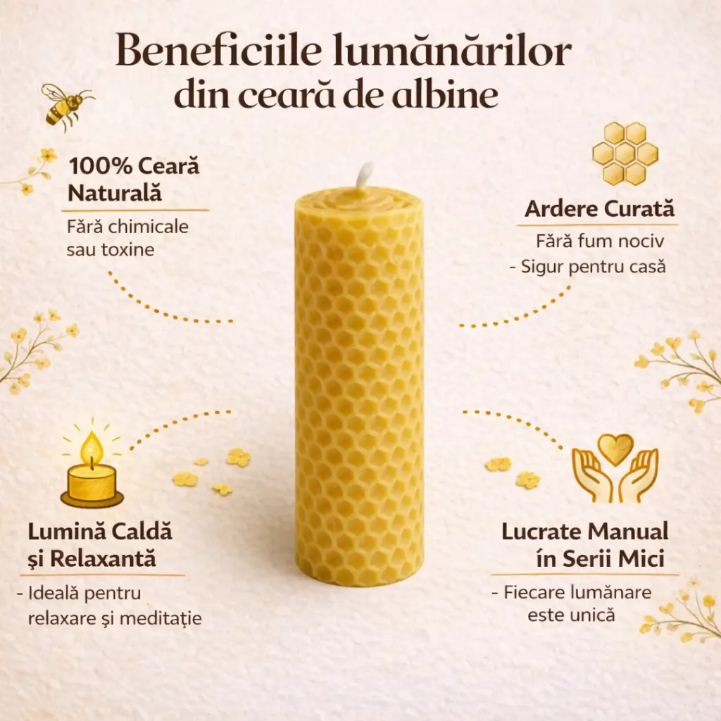 Lumânări rulate din ceară naturală de albine 5x15 cm set 2 buc [2]