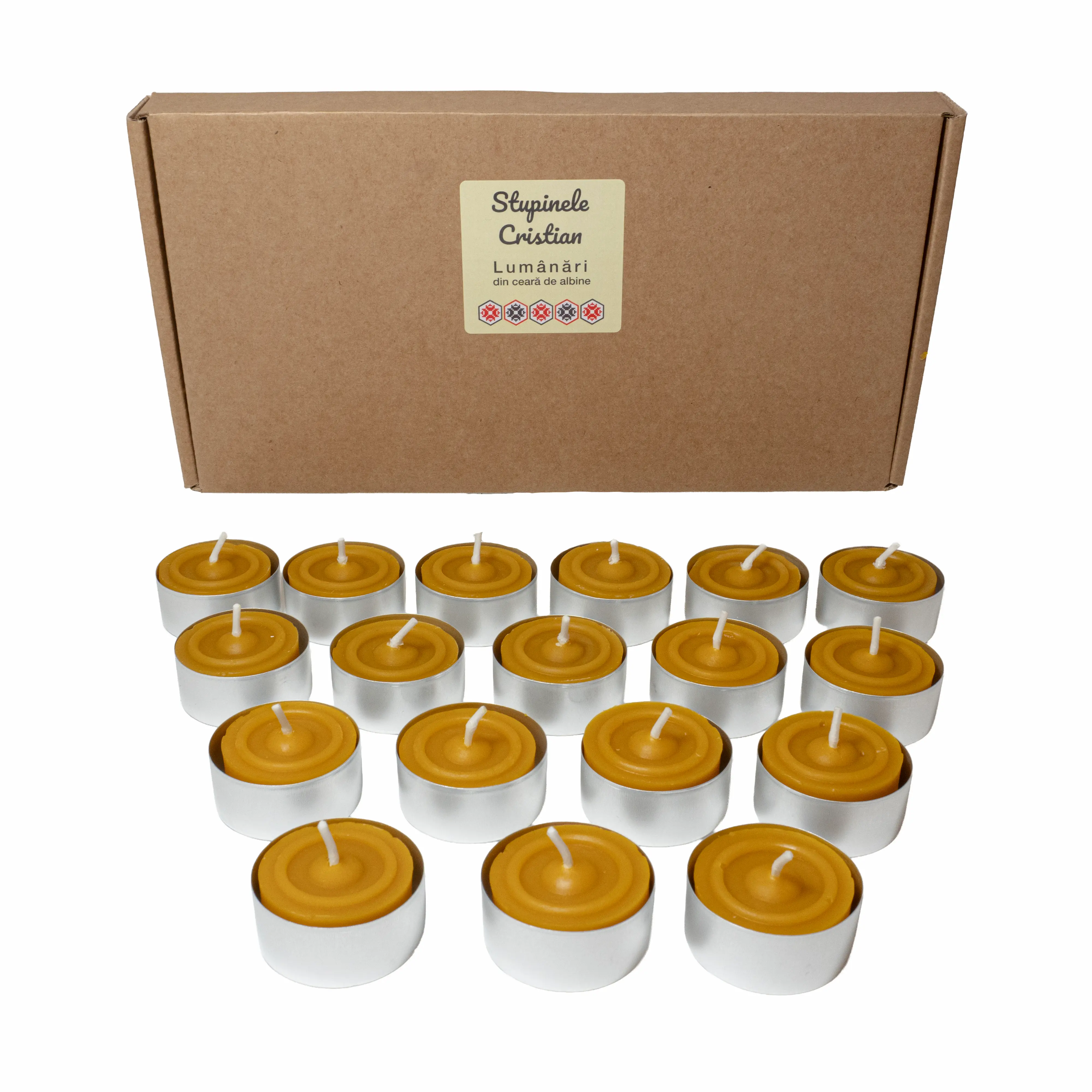 Lumânare din ceară de albine 100% - Rezerve lumanari pastila din ceara naturala de albine, 20 buc, in cupa de aluminiu