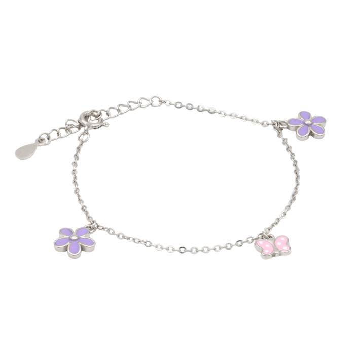 BRATARA DIN ARGINT COPII PURPLE DAISY & BUTTERLY [1]