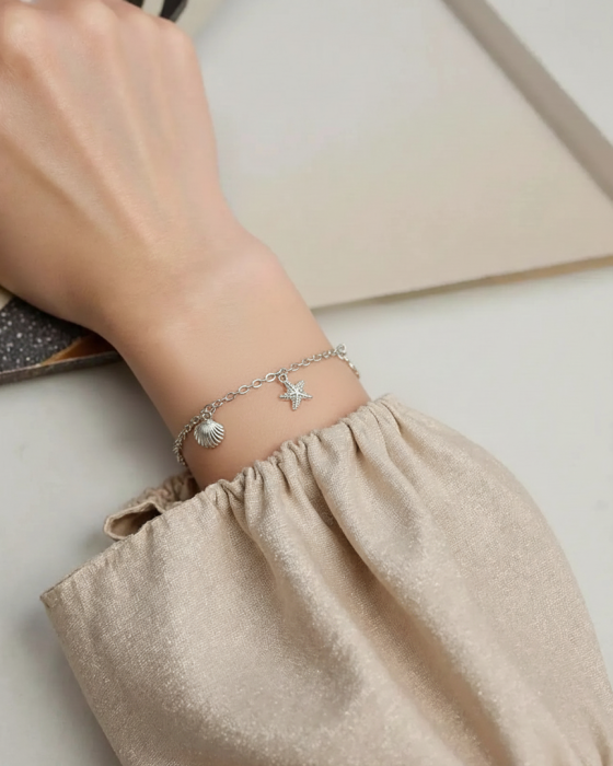 BRATARA DIN ARGINT STARFISH AND SHELL [2]