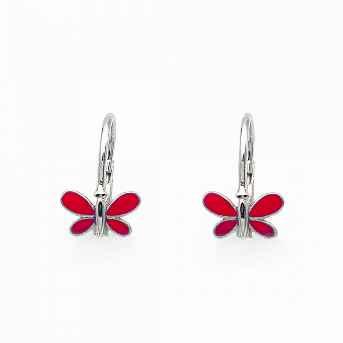 CERCEI DIN ARGINT COPII RED BUTTERFLIES [1]
