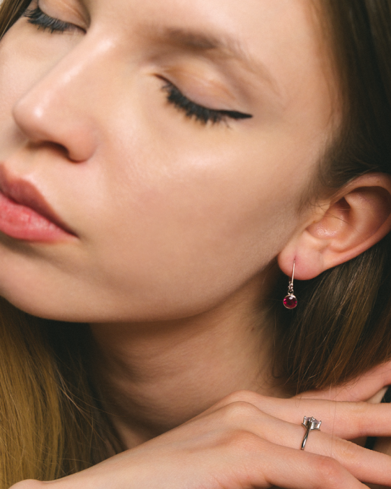 CERCEI DIN ARGINT RED TINY STONE [2]
