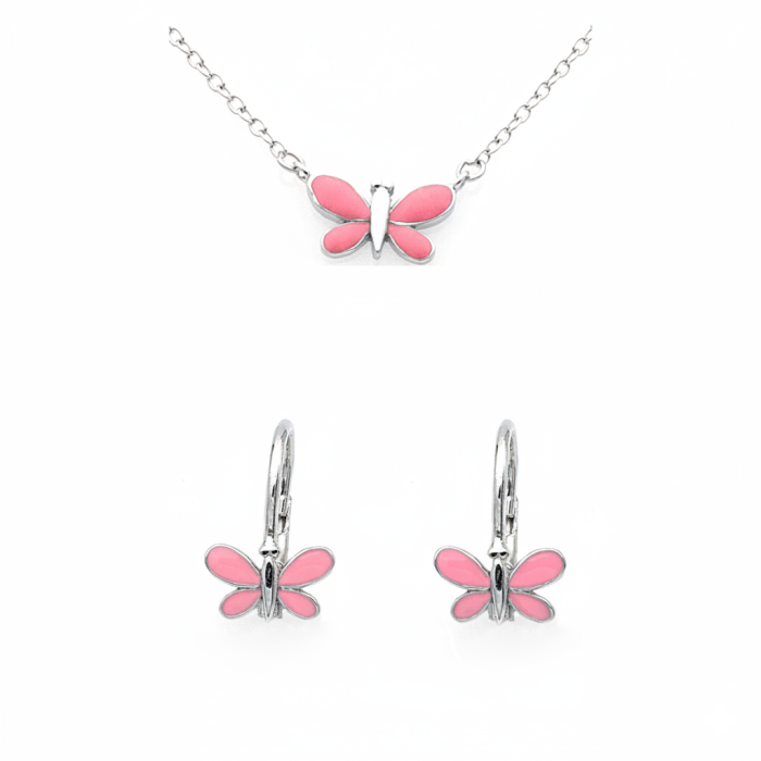SET DIN ARGINT COPII PINK BUTTERFLIES [1]