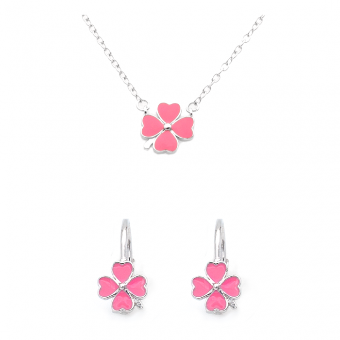 SET DIN ARGINT COPII PINK CLOVERS [1]