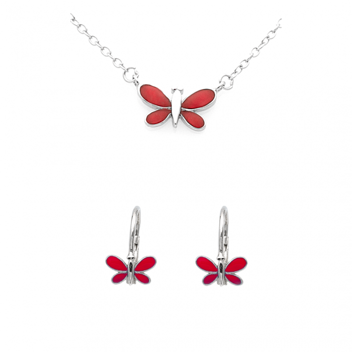 SET DIN ARGINT COPII RED BUTTERFLIES [1]