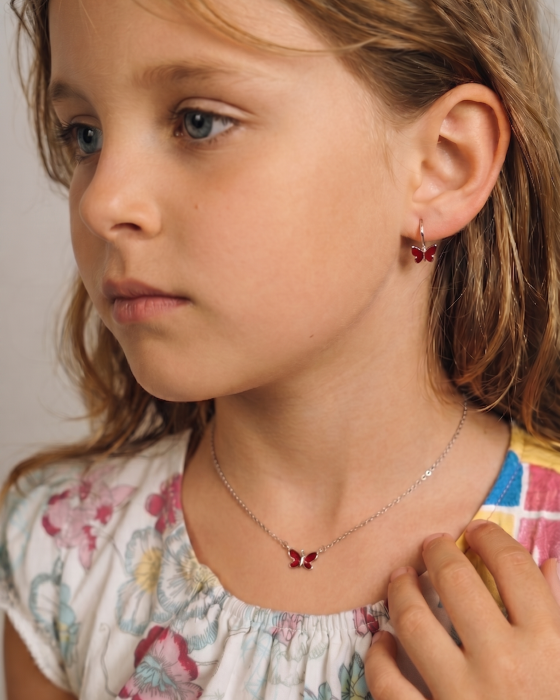 SET DIN ARGINT COPII RED BUTTERFLIES [2]