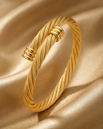 BRATARI PLACATE CU AUR 18K - BRĂȚARĂ BANGLE PLACATĂ CU AUR TWISTED
