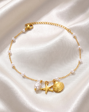 BRATARI PICIOR - BRĂȚARĂ DE PICIOR PLACATĂ CU AUR STARFISH & SHELL
