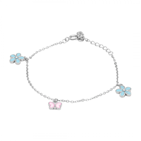COPII - BRATARA DIN ARGINT COPII BLUE DAISY & BUTTERLY